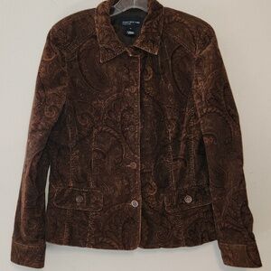 Jones New York Signature Brown Paisley Corduroy Blazer Jacket Size M Vintage